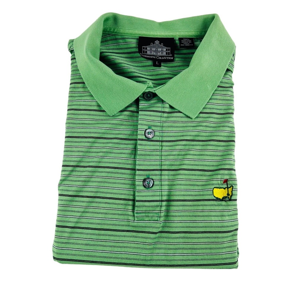 Clubhouse Collection Green w/‎ Blue Stripe Masters Embroidered Polo Shirt Size L